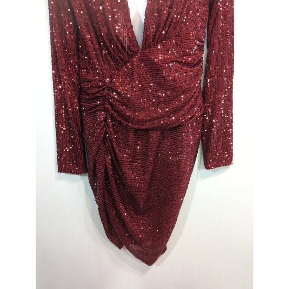 Fashion Nova Finding Love Burgundy Sequin Mini Bodycon Dress Womens Large NWT - Picture 5 of 14